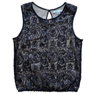 Max Studio Sequin Lace 3D Sleeveless Top Black Coquette Whimsigoth Dark Fairy-M